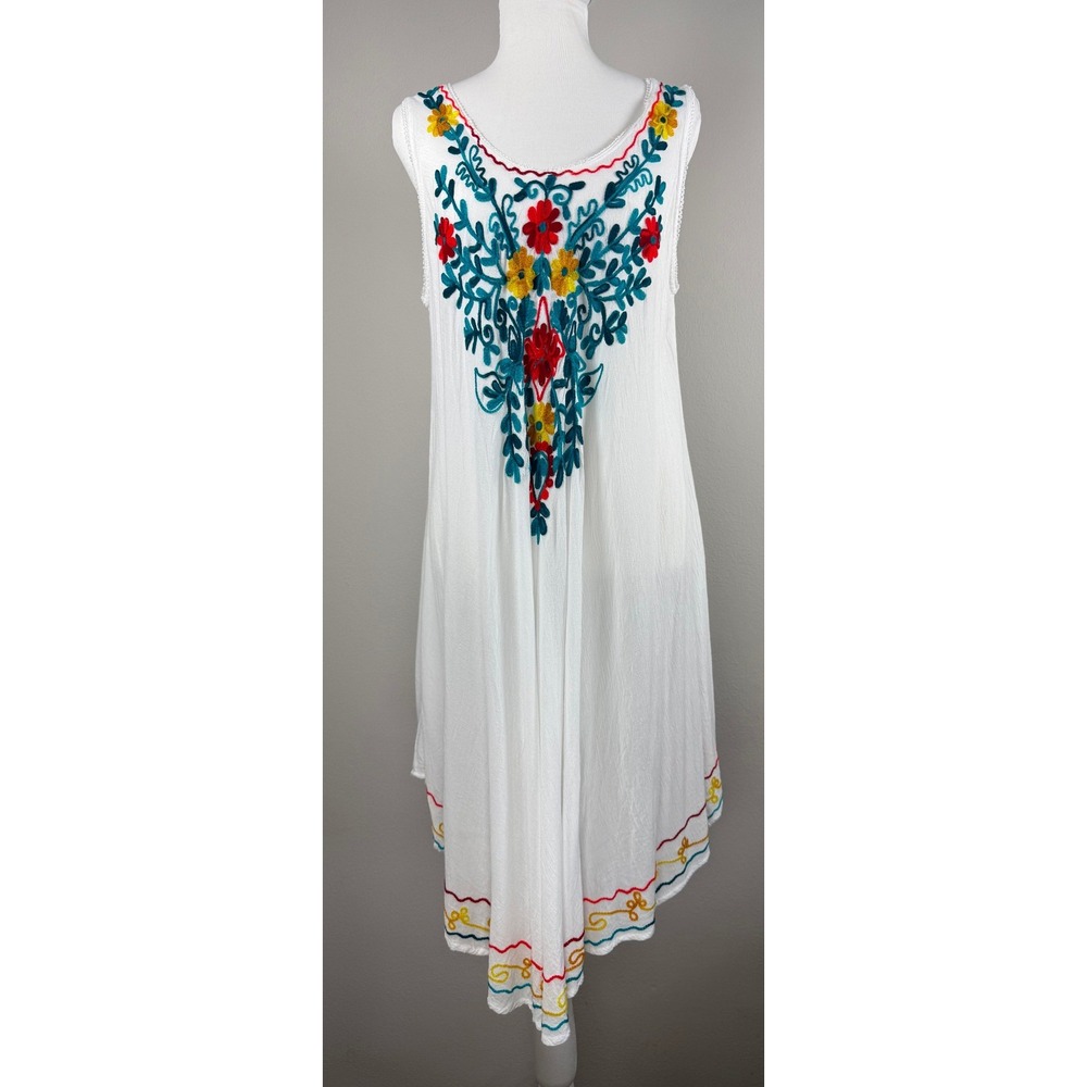 Shoreline Embroidered Boho Dress Women OS White Floral Resortwear Swim Beach